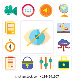 Set Of 13 simple editable icons such as Hide, Lock, Volume control, Locked, Notepad, Cloud computing, Compass, Street, Notebook, web ui icon pack