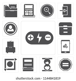 Set Of 13 simple editable icons such as Battery, Equal, Hourglass, Notebook, Repeat, Smartphone, Television, Archive, User, web ui icon pack