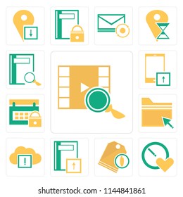 Set Of 13 simple editable icons such as Video player, Stopwatch, Price tag, Notebook, Cloud computing, Folder, Calendar, Smartphone, web ui icon pack
