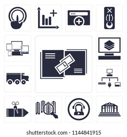 Set Of 13 simple editable icons such as Link, Bank, Video player, Analytics, Coupon, Sitemap, Delivery truck, Layers, Responsive, web ui icon pack