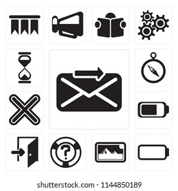 Set Of 13 simple editable icons such as Send, Battery, Photos, Help, Exit, Multiply, Compass, Hourglass, web ui icon pack