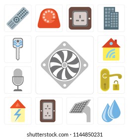 Set Of 13 simple editable icons such as Cooler, Water, Panel, Plug, Home, Handle, Voice control, Smart key, web ui icon pack