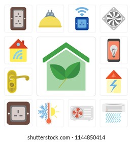 Set Of 13 simple editable icons such as Smart home, Air conditioner, Thermostat, Plug, Home, Doorknob, Mobile, web ui icon pack
