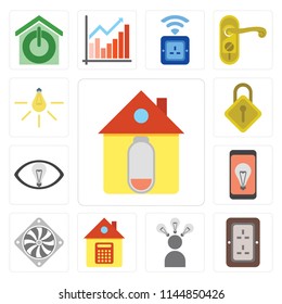 Set Of 13 simple editable icons such as Home, Plug, Smart, Cooler, Mobile, Locking, Light, web ui icon pack
