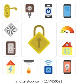 Set Of 13 simple editable icons such as Locking, Mobile, Socket, Sensor, Home, Plug, Meter, Cooler, web ui icon pack
