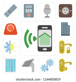 Set Of 13 simple editable icons such as Smartphone, Handle, Temperature, Panel, Window, Heating, Smart home, Dial, web ui icon pack