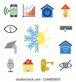 Set Of 13 simple editable icons such as Heating, Blind, Handle, Home, Voice control, Smart home, Panel, Leak, Smart, web ui icon pack