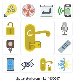 Set Of 13 simple editable icons such as Handle, Heating, Blind, Remote, Plug, Voice control, Unlock, web ui icon pack