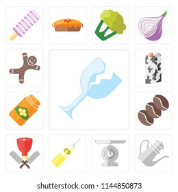 Set Of 13 simple editable icons such as Glass, Teapot, Scale, Oil, Butcher, Coffee, Honey, Milk, Gingerbread, web ui icon pack