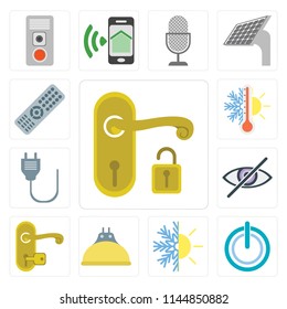 Set Of 13 simple editable icons such as Handle, Power, Heating, Lightbulb, Blind, Plug, Thermostat, Remote, web ui icon pack