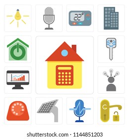 Set Of 13 simple editable icons such as Home, Handle, Voice control, Panel, Dial, Smart, Dashboard, Smart key, home, web ui icon pack