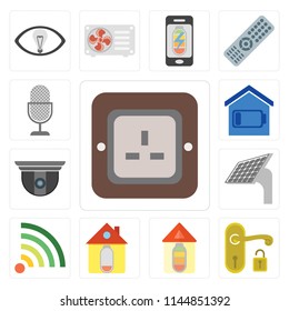 Set Of 13 simple editable icons such as Plug, Handle, Home, Wifi, Panel, Security camera, Smart home, Voice control, web ui icon pack