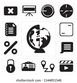 Set Of 13 simple editable icons such as Worldwide, Video player, Placeholders, Id card, Locked, Notification, Percent, Frame, Notepad, web ui icon pack