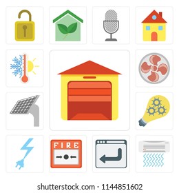 Set Of 13 simple editable icons such as Garage, Air conditioner, Browser, Fire alarm, Power, Smart, Panel, Fan, Thermostat, web ui icon pack