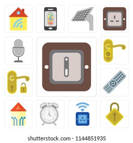 Set Of 13 simple editable icons such as Switch, Locking, Socket, Alarm, Smart home, Remote, Handle, Doorknob, Voice control, web ui icon pack