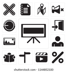 Set Of 13 simple editable icons such as Television, Percent, Video player, , Reading, User, Picture, Exit, Volume control, web ui icon pack