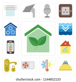 Set Of 13 simple editable icons such as Smart home, Lightbulb, Thermostat, Air conditioner, Handle, Home, Mobile phone, Deep, web ui icon pack