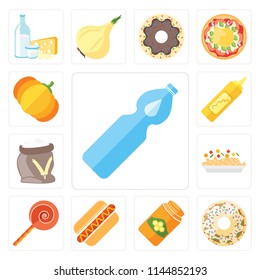Set Of 13 simple editable icons such as Water, Doughnut, Honey, Hot dog, Jawbreaker, Risotto, Flour, Mustard, Pumpkin, web ui icon pack