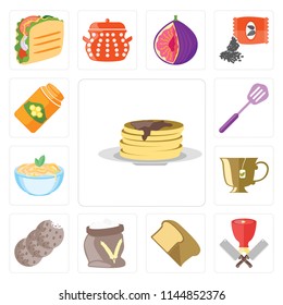 Set Of 13 simple editable icons such as Pancakes, Butcher, Bread, Flour, Cookies, Tea, Pasta, Spatula, Honey, web ui icon pack