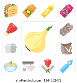 Set Of 13 simple editable icons such as Onion, Water, Butcher, Mixer, Pasta, Flour, Pot, Cookies, Ham, web ui icon pack