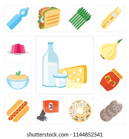 Set Of 13 simple editable icons such as Dairy, Cookies, Doughnut, Seeds, Hot dog, Jam, Pasta, Onion, Jelly, web ui icon pack