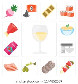 Set Of 13 simple editable icons such as Glass, Kebab, Cookies, Olives, Bacon, Mixer, Jam, Pasta, Ham, web ui icon pack