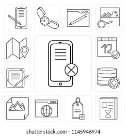 Set Of 13 simple editable icons such as Smartphone, List, Price tag, Browser, Image, Database, Notebook, Calendar, Map, web ui icon pack