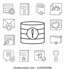 Set Of 13 simple editable icons such as Database, Placeholder, Calendar, Notebook, Speech bubble, Folder, Notepad, Mail, web ui icon pack