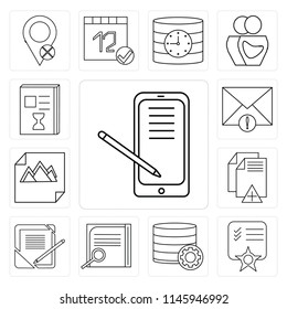 Set Of 13 simple editable icons such as Smartphone, Notepad, Database, Notebook, File, Image, Mail, List, web ui icon pack