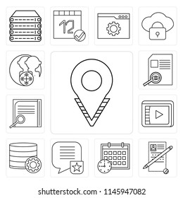 Set Of 13 simple editable icons such as Placeholder, Notepad, Calendar, Speech bubble, Database, Video player, File, User, web ui icon pack