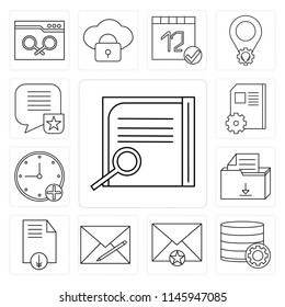 Set Of 13 simple editable icons such as Notepad, Database, Mail, Envelope, File, Stopwatch, Notebook, Speech bubble, web ui icon pack