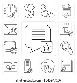 Set Of 13 simple editable icons such as Speech bubble, Notepad, User, Smartphone, Browser, Phone call, Database, Calendar, Envelope, web ui icon pack