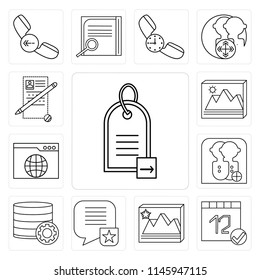 Set Of 13 simple editable icons such as Price tag, Calendar, Image, Speech bubble, Database, User, Browser, Notepad, web ui icon pack