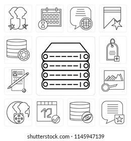 Set Of 13 simple editable icons such as Server, Speech bubble, Database, Calendar, User, Image, Notepad, Price tag, web ui icon pack