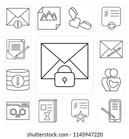 Set Of 13 simple editable icons such as Mail, Smartphone, Notepad, List, Browser, User, Database, Envelope, Notebook, web ui icon pack