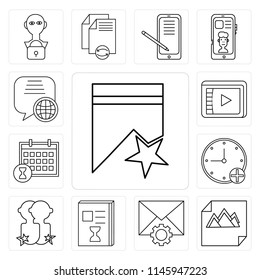 Set Of 13 simple editable icons such as Bookmark, Image, Mail, List, User, Stopwatch, Calendar, Video player, Speech bubble, web ui icon pack