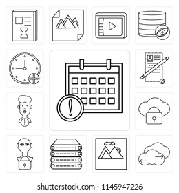 Set Of 13 simple editable icons such as Calendar, Cloud computing, Image, Server, User, Notepad, Stopwatch, web ui icon pack