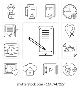 Set Of 13 simple editable icons such as Smartphone, User, Video player, Cloud computing, Image, Database, Placeholder, Notebook, web ui icon pack