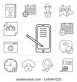 Set Of 13 simple editable icons such as Smartphone, File, Placeholder, Cloud computing, Stopwatch, Speech bubble, Browser, Calendar, Image, web ui icon pack