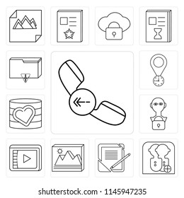 Set Of 13 simple editable icons such as Phone call, User, Notebook, Image, Video player, Database, Placeholder, Folder, web ui icon pack