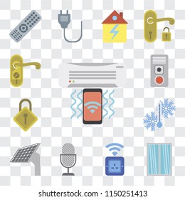 Set Of 13 simple editable icons such as Air conditioner, Window, Socket, Voice control, Panel, Temperature, Locking, Intercom, Doorknob, web ui icon pack