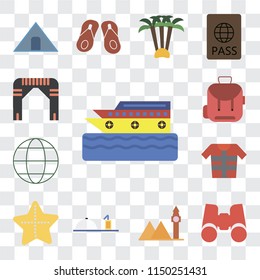 Set Of 13 simple editable icons such as Cruise, Binoculars, Landmark, Room service, Starfish, Lifejacket, Globe, Backpack, Arch, web ui icon pack