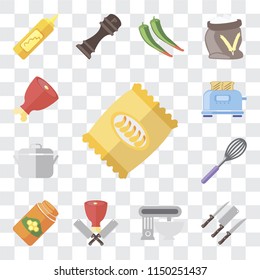 Set Of 13 simple editable icons such as Chips, Knives, Mixer, Butcher, Honey, Whisk, Pot, Toaster, Ham, web ui icon pack