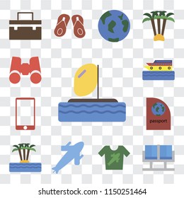 Set Of 13 simple editable icons such as Parasailing, Waiting room, Shirt, Plane, Island, Passport, Phone, Cruise, Binoculars, web ui icon pack