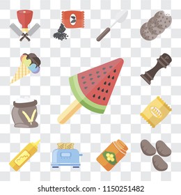 Set Of 13 simple editable icons such as Ice cream, Potatoes, Honey, Toaster, Mustard, Chips, Flour, Pepper, web ui icon pack