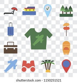 Set Of 13 simple editable icons such as Shirt, Location, Palm tree, Binoculars, Plane, Sun protection, Suitcase, Pointer, Luggage, web ui icon pack