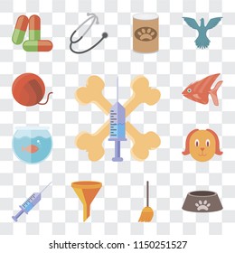 Set Of 13 simple editable icons such as Treats, Dog food, Broom, Filter, Syringe, Dog, Aquarium, Fish, Yarn, web ui icon pack