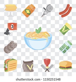 Set Of 13 simple editable icons such as Pasta, Hamburguer, Butcher, Flour, Taco, Pickles, Cookies, Seeds, web ui icon pack