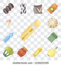 Set Of 13 simple editable icons such as Butter, Onion, Mustard, Jam, Cauliflower, Asparagus, Water, Doughnut, Ice cream, web ui icon pack
