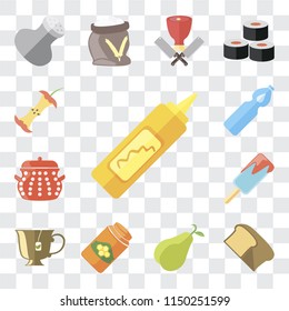 Set Of 13 simple editable icons such as Mustard, Bread, Pear, Honey, Tea, Ice cream, Pot, Water, Apple, web ui icon pack